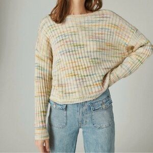 Lucky Brand cream multicolored spacedye boxy striped sweater boho cozy size M